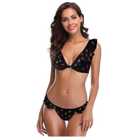 Bikini Shekini Con Balze E Collo Profondo, Nero, Taglia S - Foto 1