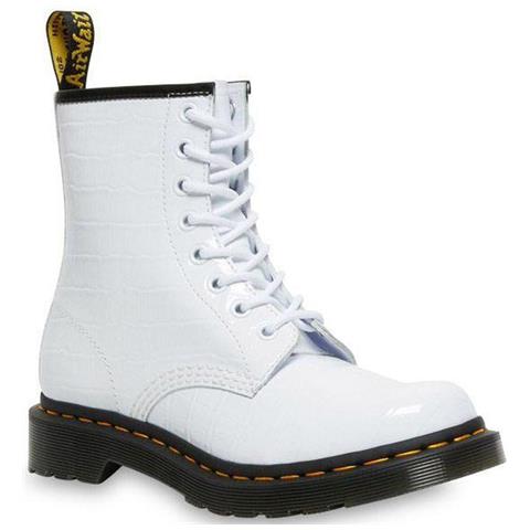 W White Patent Lamper Croc Emboss White Booties Stivaletti Pelle Scarpe Donna Bianco Eu 41, 1460 26855100 - Foto 2