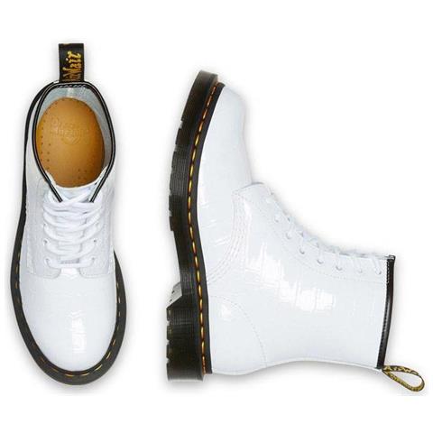 W White Patent Lamper Croc Emboss White Booties Stivaletti Pelle Scarpe Donna Bianco Eu 41, 1460 26855100 - Foto 3