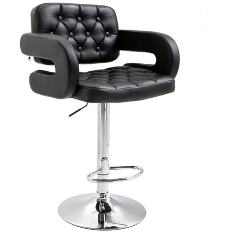 Sgabello da Bar Alto con Schienale e Braccioli, Girevole con Altezza Regolabile e Poggiapiedi, Finta Pelle Nera - Foto 1