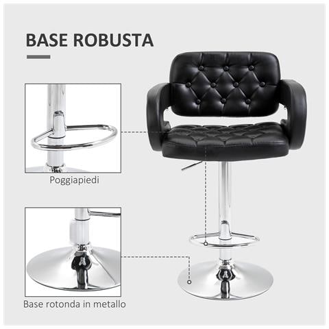 Sgabello da Bar Alto con Schienale e Braccioli, Girevole con Altezza Regolabile e Poggiapiedi, Finta Pelle Nera - Foto 6