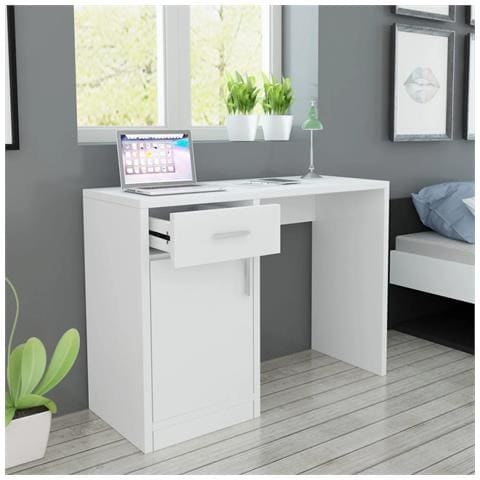 Scrivania Con Cassetto E Armadietto Bianca 100x40x73 Cm - Foto 6