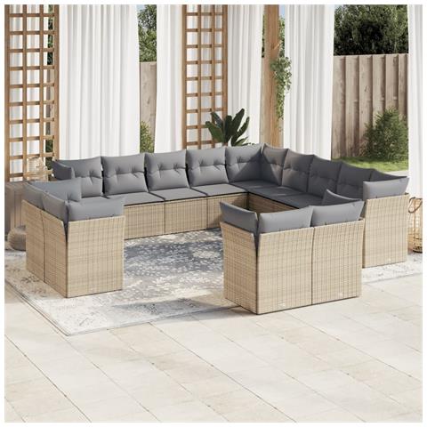 Lusso Casadino -  Set Divano Da Giardino 13 Pz Con Cuscini Beige In Polyrattan - Foto 3