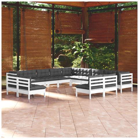 Lusso Casadino -  Set Divani Da Giardino 13 Pz Con Cuscini Bianchi Legno Di Pino - Foto 7