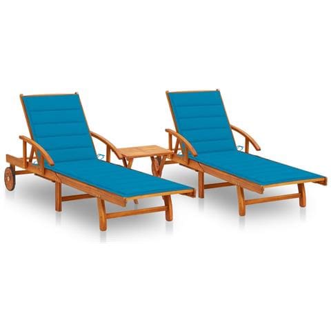 Lettino Prendisole 2 Pz Con Tavolo E Cuscini Massello D'acacia - Foto 2