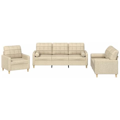 Set Divani 3 pz con Cuscini Crema in Tessuto - Foto 1