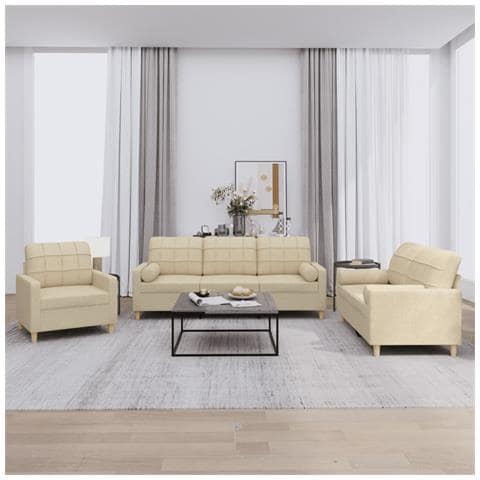 Set Divani 3 pz con Cuscini Crema in Tessuto - Foto 2