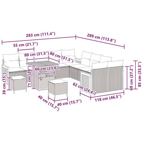 Set di Divani da Giardino in 13 Pezzi con Cuscini in Polyrattan Beige e Acacia, Divano da Giardino in 2 Pezzi con Cuscini in Polyrattan Beige, Set da Pranzo da Giardino in 3 Pezzi con Cuscini in Polyrattan Beige e Acacia - Foto 9