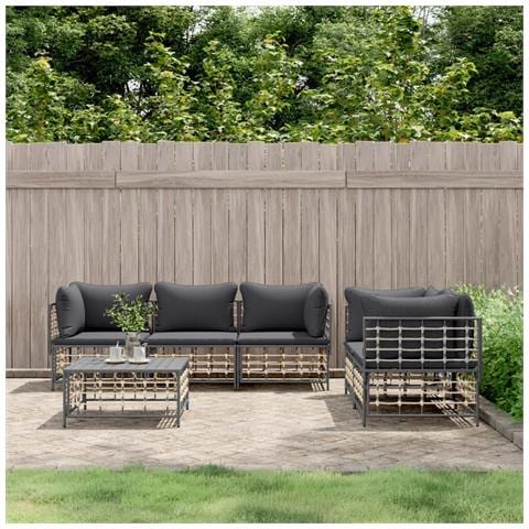 Set Divani da Giardino 6 pz con Cuscini Antracite in Polyrattan - Foto 2