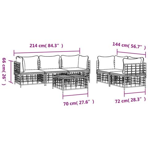Set Divani da Giardino 6 pz con Cuscini Antracite in Polyrattan - Foto 9