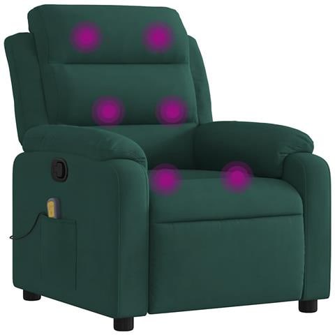 Poltrona Massaggiante Reclinabile Verde Scuro in Velluto - Foto 1