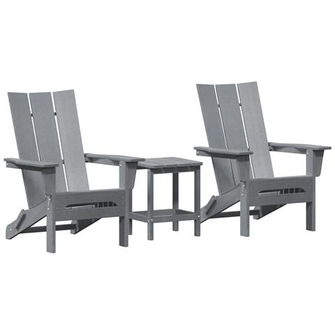 Set Lounge Giardino 3 Pezzi Grigio Chiaro HDPE, Sedia Adirondack Pieghevole Grigio Chiaro 74.5x80.5x90 cm HDPE, Tavolo Laterale Adirondack Grigio Chiaro 38x38x45 cm HDPE - Foto 1