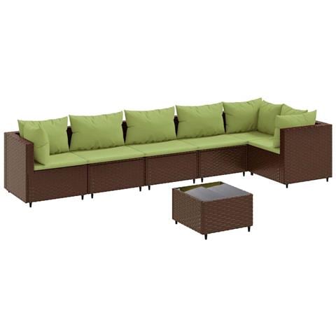 Set Divani da Giardino 7 pz con Cuscini in Polyrattan Marrone - Foto 1