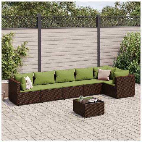 Set Divani da Giardino 7 pz con Cuscini in Polyrattan Marrone - Foto 2