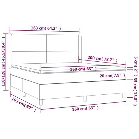 Giroletto Molle con Materasso e LED Bianco 160x200cm Similpelle - Foto 8
