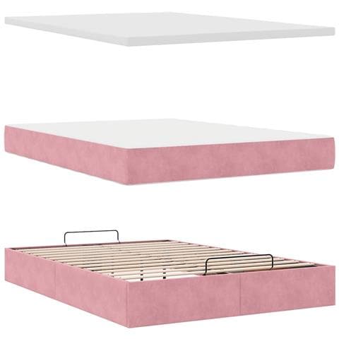 Struttura Letto Pouf con Materasso Rosa 140x190 cm in Velluto - Foto 9