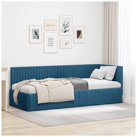 Cornice del letto ad angolo Blu 80 x 200 cm Velluto - Foto 2