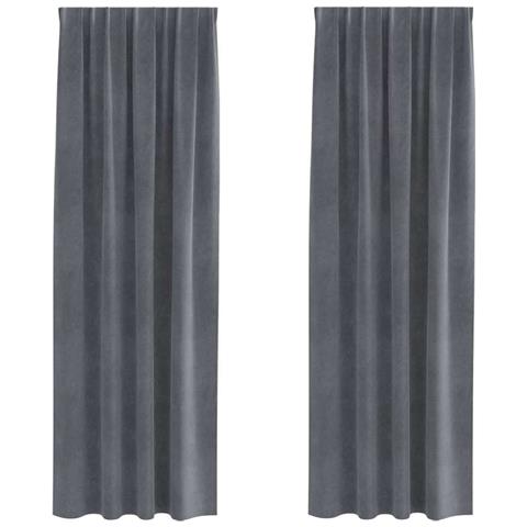 Tende con tende 2 pcs Grigio chiaro 140 x 225 cm Velluto - Foto 1