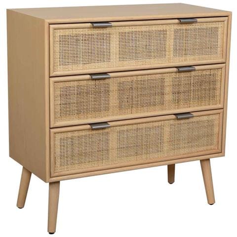 Cassettiera In Mdf E Rattan, 3 Cassetti, Marrone, 75x35x78 - Foto 1
