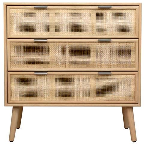 Cassettiera In Mdf E Rattan, 3 Cassetti, Marrone, 75x35x78 - Foto 2