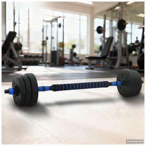 Set Manubri e Bilanciere 2-in-1 30kg Nero e Blu - Foto 2