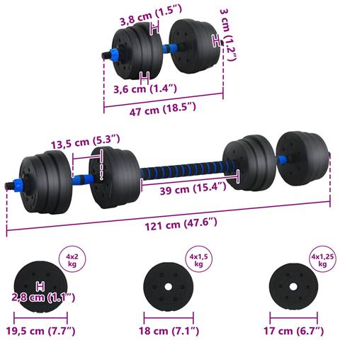 Set Manubri e Bilanciere 2-in-1 30kg Nero e Blu - Foto 8
