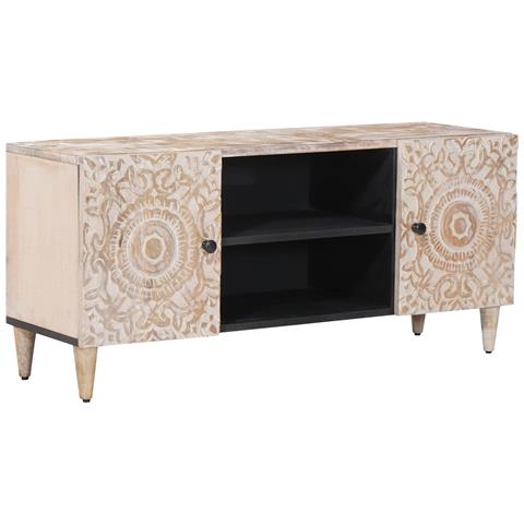 Mobile TV Bianco 105 x 33,5 x 46 cm Legno di mango massello - Foto 1