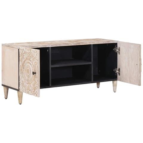 Mobile TV Bianco 105 x 33,5 x 46 cm Legno di mango massello - Foto 2