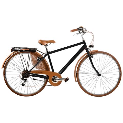 Bici Misura 28 Linea Retro Bicicletta Uomo Retro6vu Con Cambio 6v Completa Di Accessori Con Luci A Led Finiture Marroni - 57 Nero Opaco Marrone - Foto 1