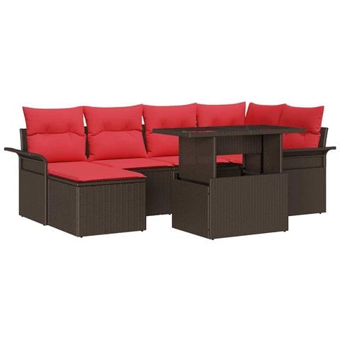 Set Divano da Giardino 7 pcs Marrone Rattan in Polipropilene - Foto 1