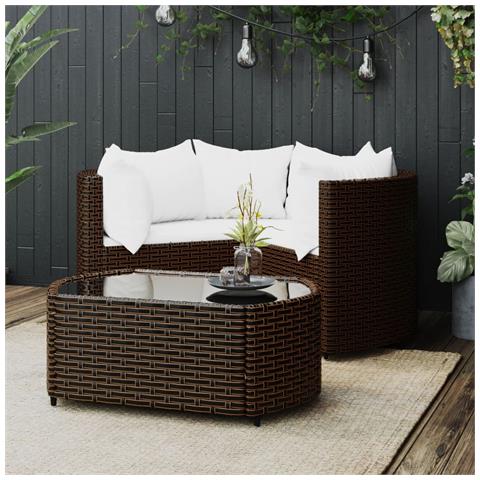 Set Mobili da Giardino 4 pz con Cuscini in Polyrattan Marrone - Foto 2
