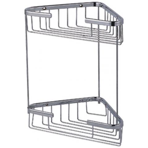 Portaoggetti Bagno Angolare Doppio Acciaio Inox Cromato 20X20X35Cm - Foto 2