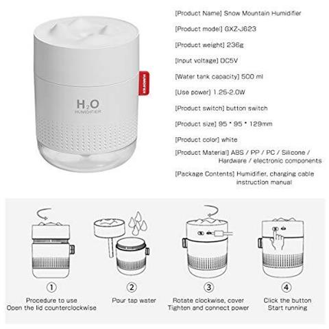 500ml Nebbia Fredda Umidificatori Senzacqua Auto-off Silenzioso Umidificatore Con Luce Notturna Umidificatore Ad Ultrasuoni Con 10 16 Ore Di Lavoro Umidificatore Ideale Per Camera Da Letto Baby Room Soggiorno Piante - Foto 2