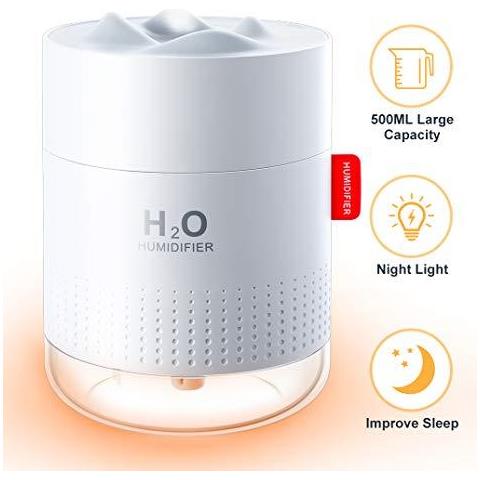 500ml Nebbia Fredda Umidificatori Senzacqua Auto-off Silenzioso Umidificatore Con Luce Notturna Umidificatore Ad Ultrasuoni Con 10 16 Ore Di Lavoro Umidificatore Ideale Per Camera Da Letto Baby Room Soggiorno Piante - Foto 1