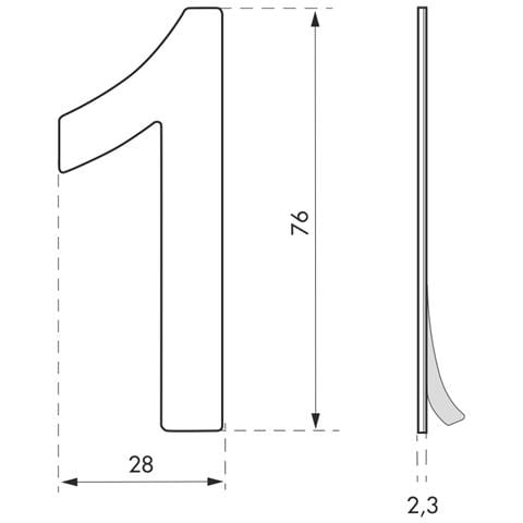 Targa Numero Civico 1 Adesivo Acciaio Inox 304, Altezza 76mm - - Foto 2
