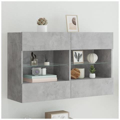 Mobile Tv A Parete Con Luci Led Grigio Cemento 98,5x30x60,5 Cm - Foto 1