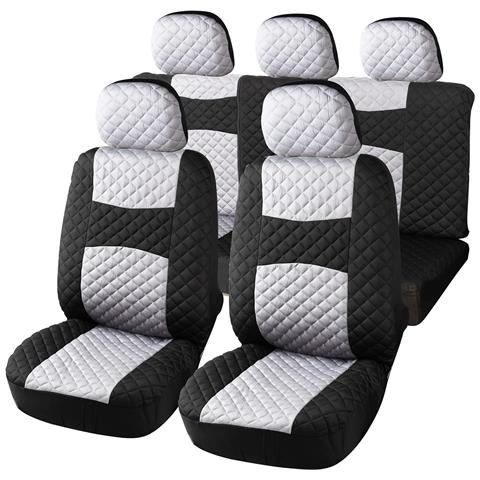 A20 Coprisedili Per Auto Universali, Tessuto Poliestere Trapuntato, Set Fodere Protezione Sedili Anteriori E Posteriori, Con Zip, Bianco /nero - Foto 1