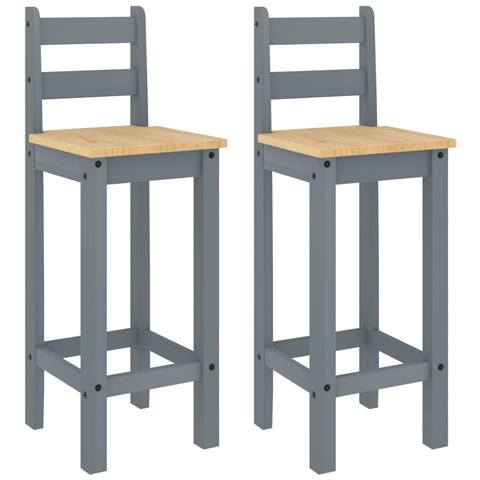 Sedie Da Bar 2 Pz Grigie In Legno Massello Di Pino - Foto 2