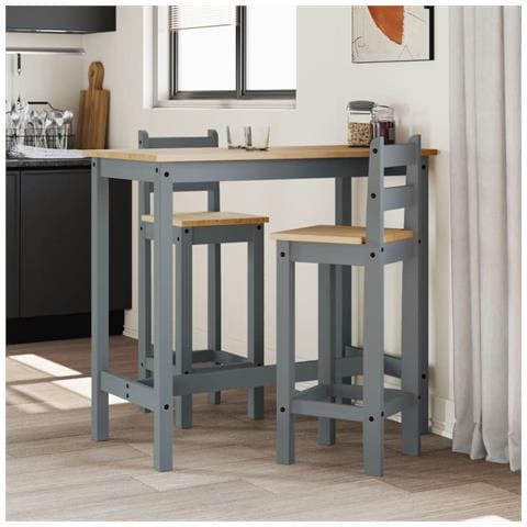 Sedie Da Bar 2 Pz Grigie In Legno Massello Di Pino - Foto 1