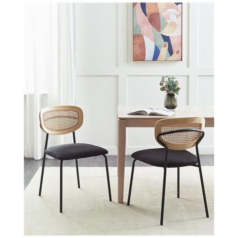 Sedia Da Pranzo Set Di 2 Tessuto Nero Mayetta - Foto 1