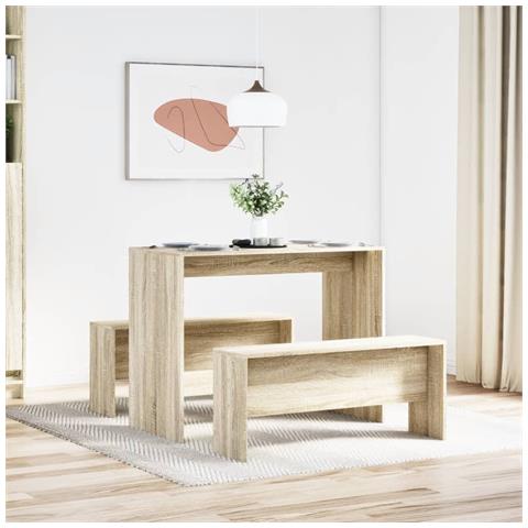Set Tavolo Da Pranzo E Panche 3 Pz Rovere Sonoma In Truciolato - Foto 3