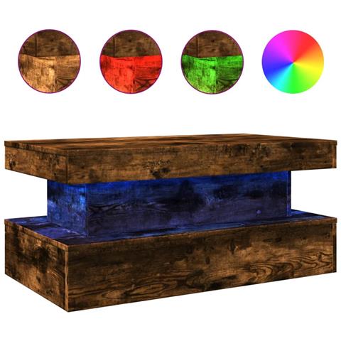 Tavolino Da Soggiorno Con Luci Led Rovere Fumo 90x50x40 Cm - Foto 2