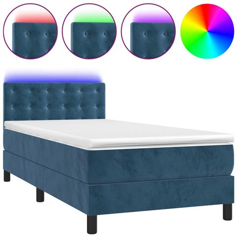 Letto A Molle Con Materasso E Led Blu Scuro 90x200cm In Velluto - Foto 1