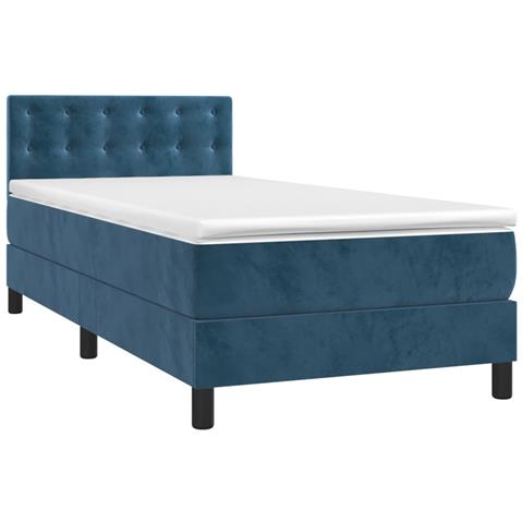 Letto A Molle Con Materasso E Led Blu Scuro 90x200cm In Velluto - Foto 2