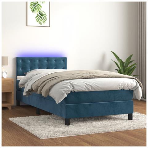 Letto A Molle Con Materasso E Led Blu Scuro 90x200cm In Velluto - Foto 8