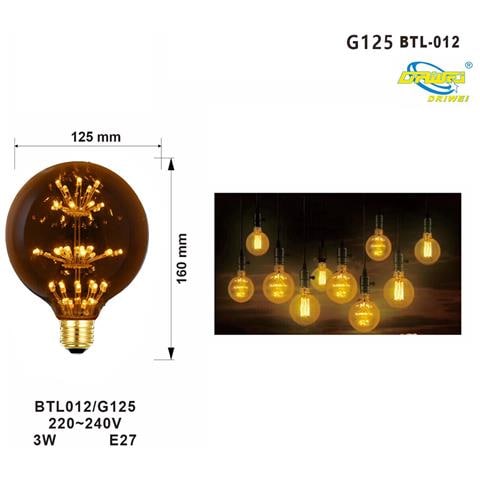 Lampadina Led 3w Luce Calda Attacco E27 Sfera Globo G125 Stella Luminosa 2200k - Foto 3