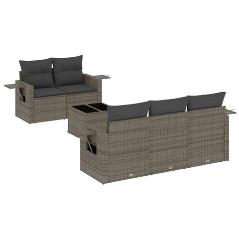 Set Divano Da Giardino 6 Pz Con Cuscini Grigio In Polyrattan - Foto 2