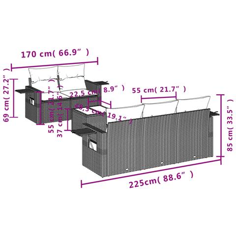 Set Divano Da Giardino 6 Pz Con Cuscini Grigio In Polyrattan - Foto 3