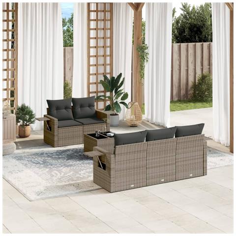 Set Divano Da Giardino 6 Pz Con Cuscini Grigio In Polyrattan - Foto 1