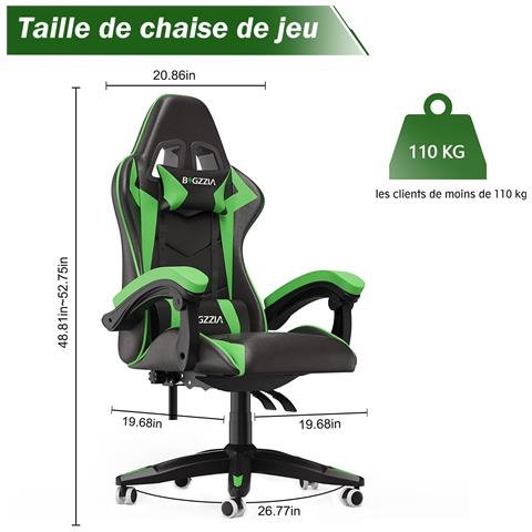 Game Chair - Sedia Da Ufficio Girevole Regolabile Del Gioco Da Corsa - Con Cuscino E Schienale Reclinabile, Nero E Verde - Foto 5